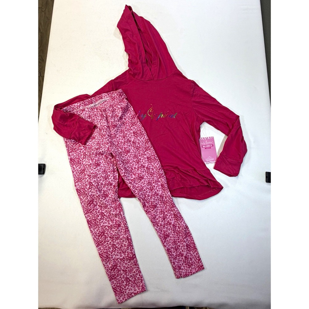 Baby Phat Girls Pink 2pc Hoodie & Leggings Set Animal Print Logo Size 6